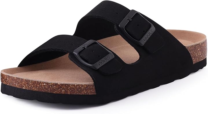 ODOLY Unisex Cork Footbed Slide Sandal, Arch Support Summer Outdoor Sandals with Adjustable Buckle for Women and Men