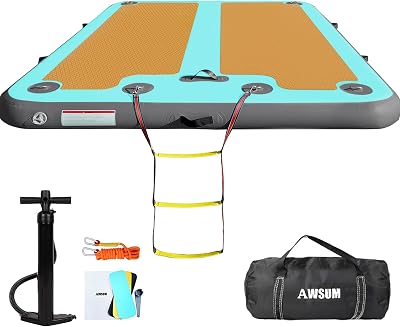 AWSUM Inflatable Floating Dock, 8ft10ft Non-Slip EVA Surface Inflatable Swim Platform Dock for Lake, Inflatable Water Mat Floating Island Raft for Pool Beach Ocean