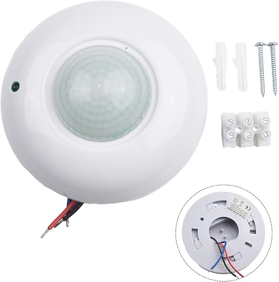 360° PIR Ceiling Motion Sensor Switch, Adjustable 2-7 Min Timer & 3-2000 Lux Day/Night Detection, 110-240V AC Infrared Occupancy Light Controller for Home(220~240V)