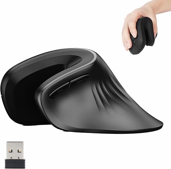 Ergonomic Mouse Wireless, Vertical Ergo Mouse, Rechargeable 2.4G Optical Vertical Mice with 6 Buttons 3 Adjustable 3200 DPI Cordless Mice for Large Hands for Mac PC Desktop Laptop Windows (Black)
