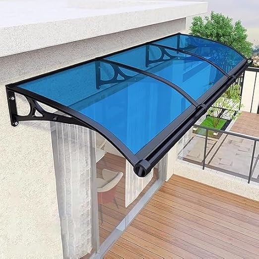 Door Awnings Exterior, Polycarbonate Cover Awnings for Doors Entrance, Awning for Door Window Exterior with Aluminum Bracket for Sun Shutter, UV, Rain(Blue,60x60cm/24x24in)