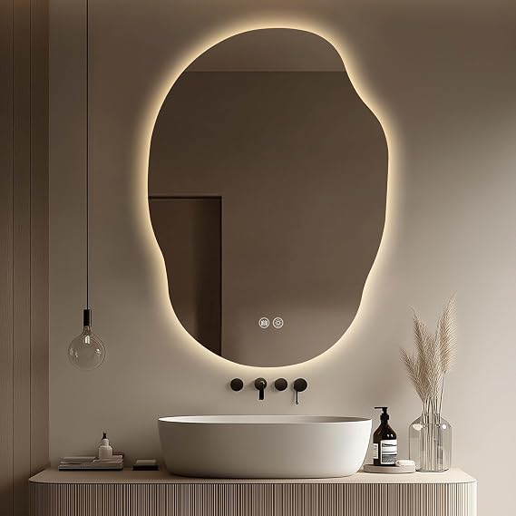 Irregular Backlit Mirror, 25x35 Inch LED Bathroom Vanity Mirror | 3 Colors, Dimmable, Anti-Fog, Memory Function, Horizontal/Vertical, Al Alloy Lampshade, HD Glass, Rust-proof Treatment, UL