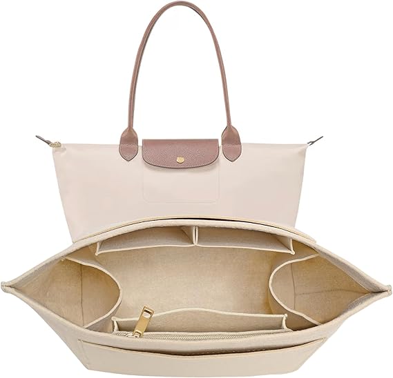 LOUKAYCCI Longchamp Le Pliage M El Çantası Organizatör Takımı için Caddy Para Cüzdanı Organizatör Takımı, Long Champ Çanta Çanta Organizatör Takımı, Bardaklı (Bej, Orta)