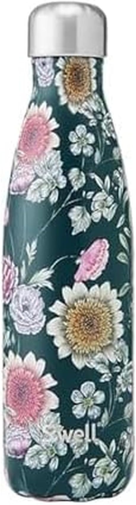 S'well Stainless Steel Water Bottle, 17oz, Midnight Botanical, Triple Layered Vacuum Insulated Containers Keeps Drinks Cold for 36 Hours and Hot for 18, BPA Free, Perfect for On the Go