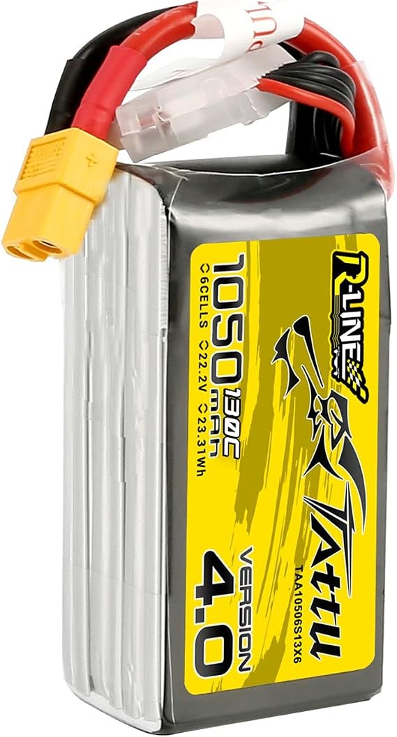 TATTU 6S Lipo Battery R-Line Version 4.0 1050mAh 22.2V 130C Lipo Battery Pack with XT60 Plug for Professional FPV Racing Competitions