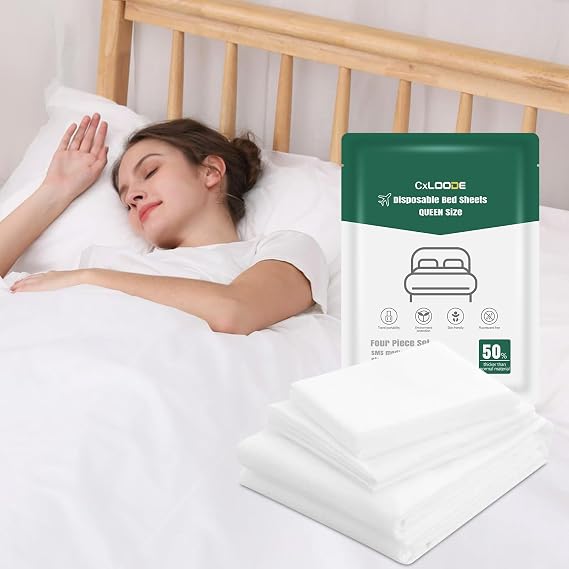4 Pcs Disposable Bed Sheet for Travel Disposable Fitted Sheet Queen Size