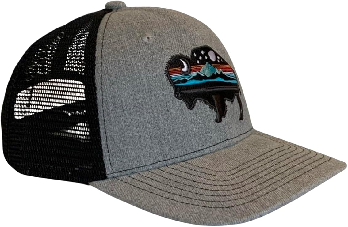 Mens Trucker Hat with Black Grey Buffalo