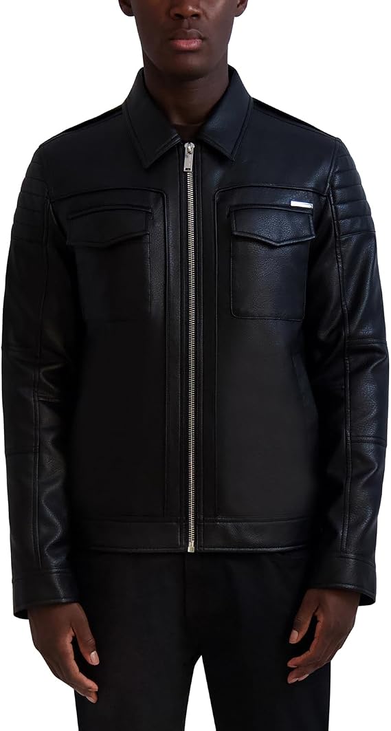 KARL LAGERFELD Men's Outerwear Collared Leather Jacket