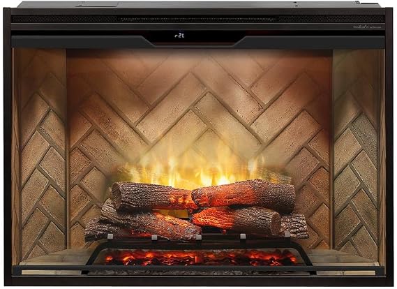 DIMPLEX Dimplex Revillusion 42 Inch Built-in Electric Firebox - Herringbone Brick Background - Includes Realistic Faux Logset, Front Glass Panel, Firebox, and Plug Kit