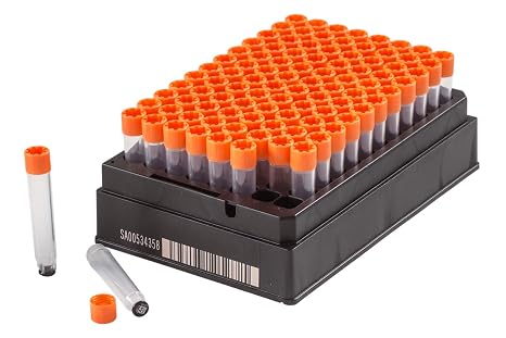 Brooks Life Sciences 68-1001-11 FluidX 96-Format External Thread Next-Gen Dual-Coded Tube with Cap, 2D Code and Human Readable Number on Base, 0.9ml Capacity, Pack of 960