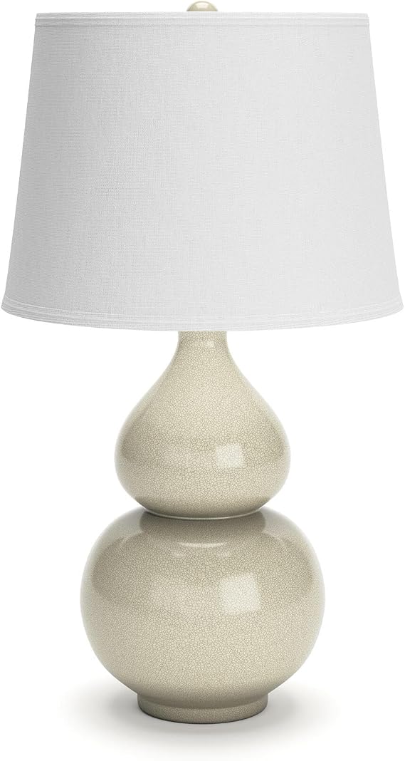 Signature Design by Ashley Saffi Transitional UL Listed Table Lamp with Fabric Shade and Double Gourd Base and 3-Way Switch, Ceramic, 29.75" High, Cream