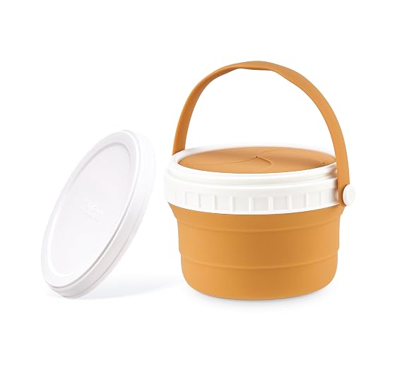 No Spill Silicone Toddler Snack Containers, Detachable Silicone Flap for Filling&Cleaning, Crumb-Free Hard Plastic Screw Travel Lid, Ultra-Soft for Baby Kids Hand In-Out, Snack Cup Holder 12 oz