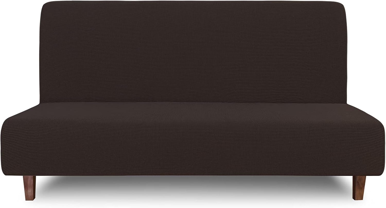 Easy-Going 100% Waterproof Futon Cover, Dual Waterproof Couch Cover, Stretch Jacquard Armless Sofa Cover, Leakproof Furniture Protector for Kids, Pets, Dog and Cat Chocolate