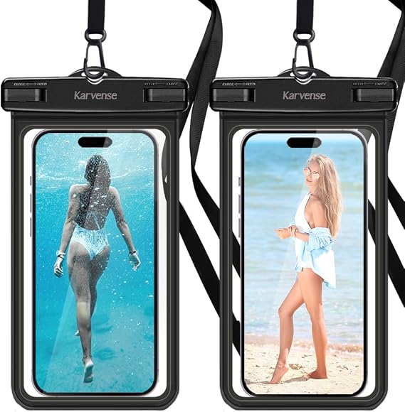 Waterproof Phone Pouch/Case, Water Proof Phone Pouch for iPhone & Samsung Galaxy, Universal Large IPX8 Phone Water Protector Pouch for Travel, Vacation, Beach, Cruise Essentials- 2 Pack
