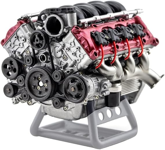 Model V8 Engine, V8 Engine Model Combustion Engine Car Engine for Car AX90104, SCX10, Capra, VS4-10 Pro/Ultra RC - KIT Version 6,4x6,0x5,5cm+Battery Holder+Support Bracket