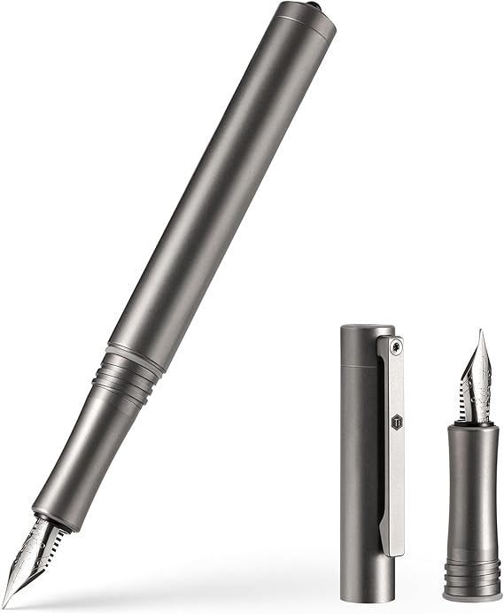 KeyUnity KP02 Fountain Pen Fine Nib with Ink Converter, Titanium Alloy Calligraphy Pen for Writing & Journaling