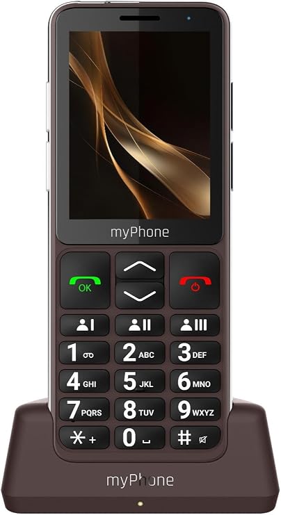 myPhone Bueno LTE Senior Mobile Phone with Charging Cradle, 2.8 Inch Display, Quick Contact Keys, SOS Button, 4G – Praline Collection