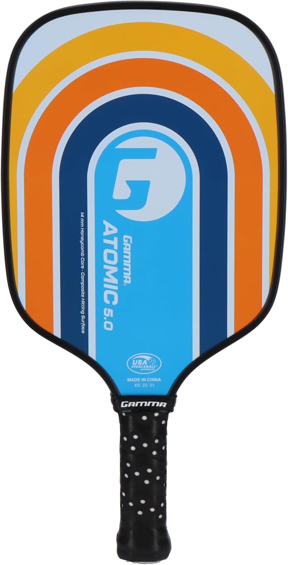 Gamma Sports 5.0 Pickleball Paddle, Graphite Pickleball Paddle with Polypropylene Core and Honeycomb Grip, Blue and Orange, 4 (1/4)