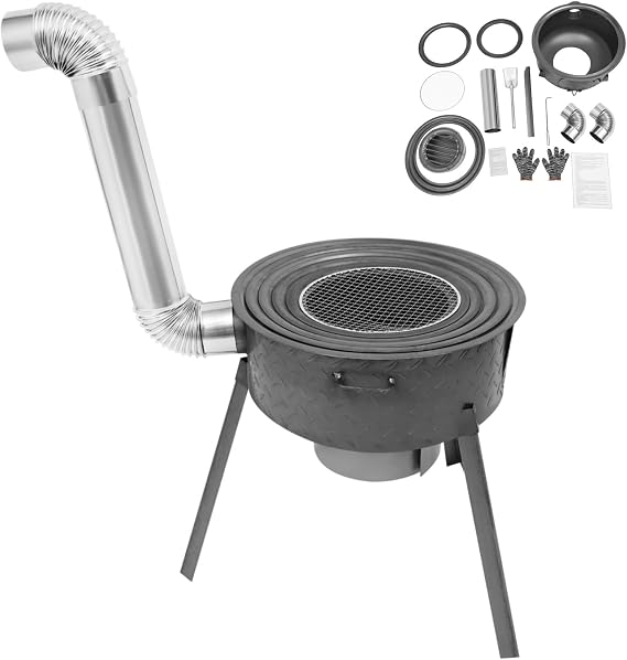Multifunction Wood Burning Stove with Grill Rack, Large Portable Charcoal Grill Camping Rocket Stove for Outdoor Patio Backyard Gathering, Wood Stove