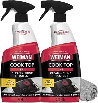 Weiman 2-Pack Cooktop Cleaning Spray & Microfiber Cloth Cooktop & Oven Cleaner for Streak & Residue Free - Non-Abrasive Degreaser Safe for Glass & Ceramic