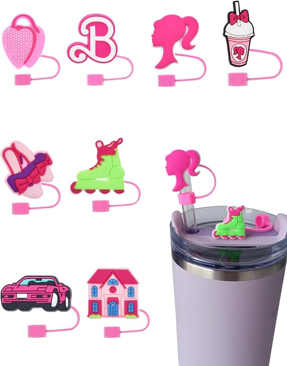 8PCS Straw Cover Cap for Stanley Cup, 10mm Pink Straw Cup Cover Compatible with Stanley 30&40 Oz Tumbler, 0.4in Dust-Proof Reusable Straw Topper,Stanley Cup Accessories (Pink), Normal