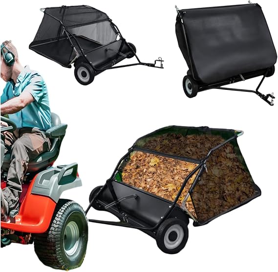 Tow Behind Lawn Sweeper, 44-Inch Yard Sweeper Pull Behind, 25 cu. ft Large Capacity Leaf & Grass Collector,Adjustable Brush Height&Dumping Rope Desig for Yard,Lawn,Farm,Sidewalk