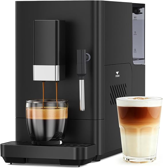 Electactic Fully Automatic Coffee Machine with Grinder, 20 Bar Coffee Maker with Milk Frother, Adjustable Grinding Coffee Machine for Cappuccino & Latte, Touch Control & Auto Self-Cleaning