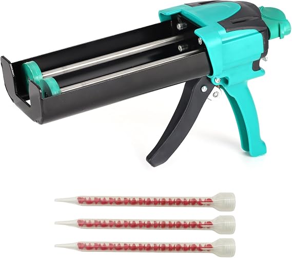 Dual Caulking Gun,Epoxy Gun for 13.5 fl oz400 ml,1:1 Mix Ratio,Manual Dual Component Adhesive Applicator with Mixing Nozzles,Green