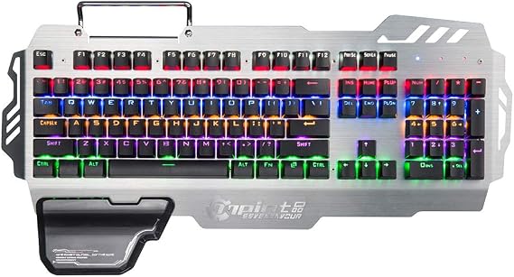 Colorful Backlit Gaming Keyboard - FN Multi-Functional Combination, Metal Mobile Phone Holder, Ergonomic Hand Rest, Waterproof, Suitable for Windows PC Gamers and Offices (PK-900 Mechanical Keyboard)