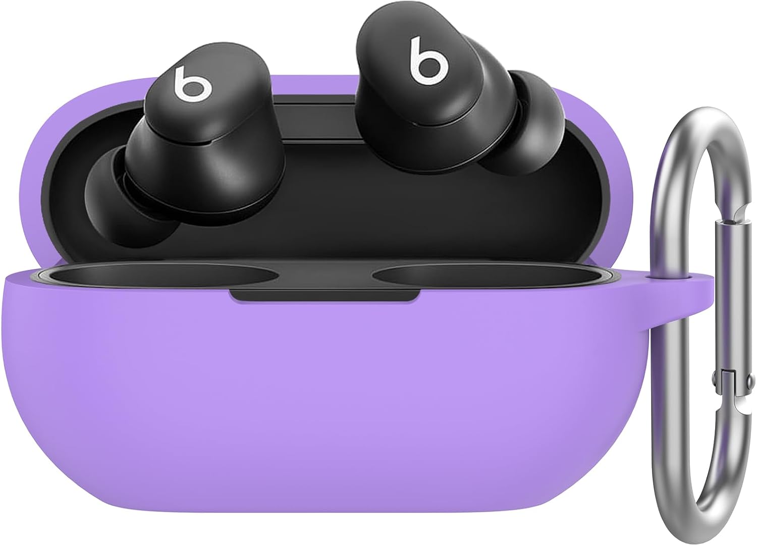 AhaStyle Silicone Case for Beats Solo Buds (2024) [Added Metal Carabiner] Shockproof Full Protective Skin Case Cover Compatible with Beats Solo Buds 2024 Wireless Earbuds (Lavender)