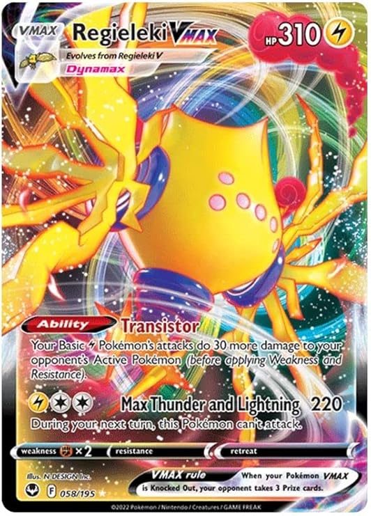 Regieleki VMAX 058/195 Rare VMAX Pokemon Card (SWSH Silver Tempest) + 1x TitanCards Toploader