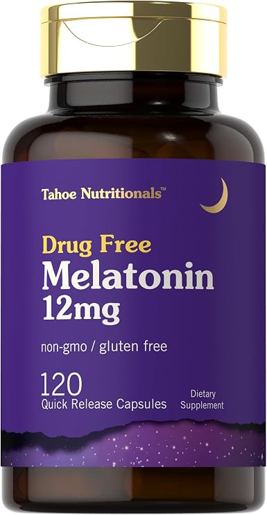 Tahoe Nutritionals Melatonin 12 mg | 120 Capsules | Drug Free
