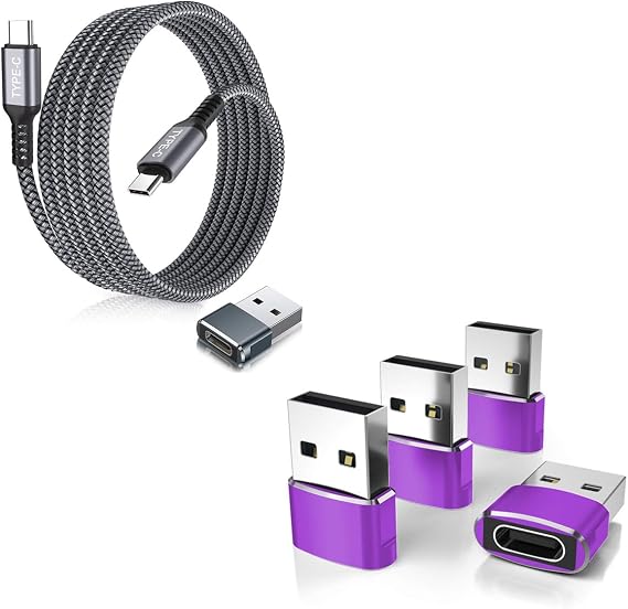 Elebase 4 Pack USB to USB C Adapter and USB Type C to C 100W Cable 10FT with USB Adapter for Apple iPhone 12 13 14 15, iPad 8 8th 9 9th 10 10th Air 4th 5 5th Mini 6 6th Generation,Samsung Galaxy