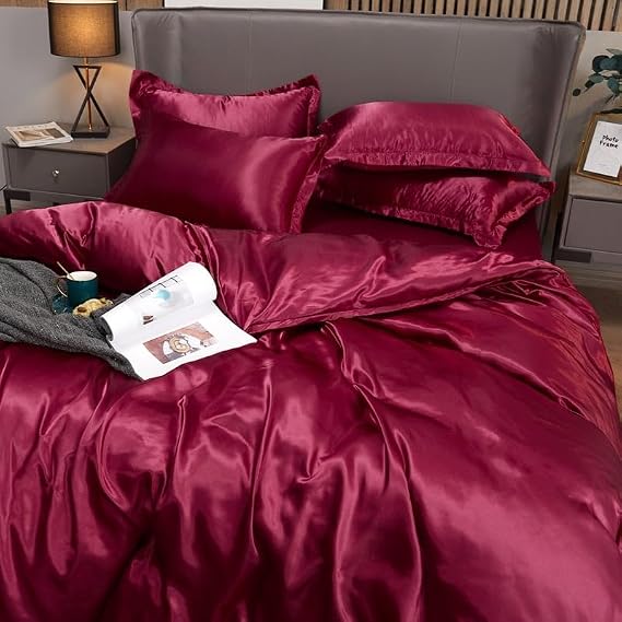 True Silk Satin Luxurious Comforter - box stitched - 300 Gsm Fluffy Comforter - Down Alternative Comforter - Soft and Comfortable - Machine Washable - Ultra Soft Comforter Burgundy,Full/Queen