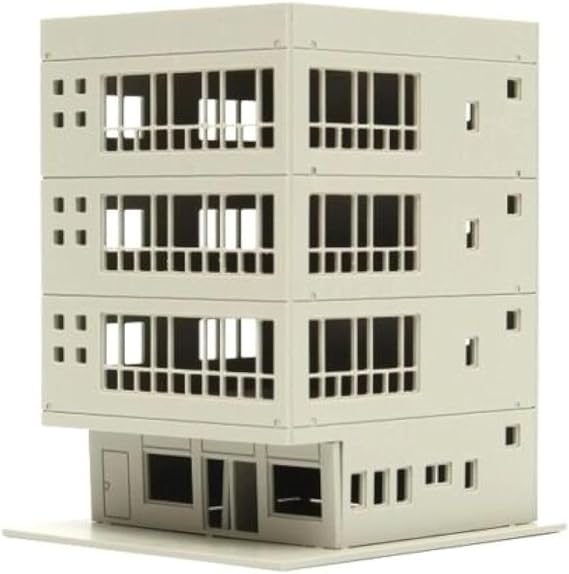 EatingBiting DIY 1:160 Outland Models Railway Modern 4-Story Office Building Scale Landscape for Sand Table Garden Micro Landscape Ornaments Decor Assembling Model Realism Supply DIY Spray Painting