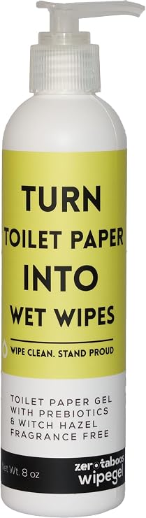 Wipegel | Witch Hazel Cleansing Gel with Prebiotics | Turns Toilet Paper into Gentle, Flushable Wipes | For Sensitive Skin & Daily Freshness | Up to 400 Uses | Fragrance-Free & Septic Safe