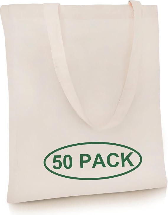 Simply Cool 50 Pack Canvas Tote Bag Bulk, Reusable Grocery Bags, Medium