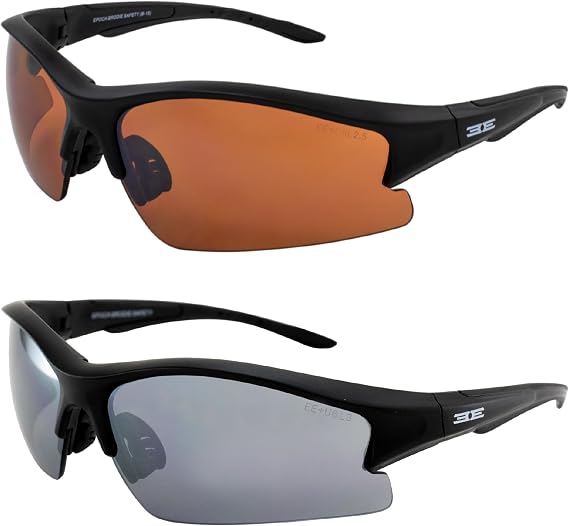 Epoch Eyewear Golf Sport Sunglasses Black with Smoke Lens and Black with Amber Lens