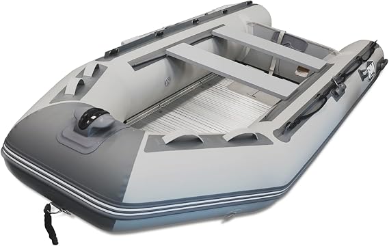 10FT Inflatable Dinghy Boat for Adults, 3-4 Person Aluminum Floor Dinghy | 1100D PVC Heavy-Duty Inflatable Fishing Boat with 10HP Outboard Motor, Included Aluminum Oars & Seats, USCG Approved