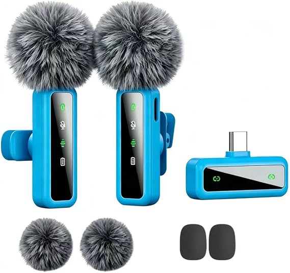 Wireless Lapel Mic Phone, Mini Vlog Recording Lavalier Mic, Blue | Wireless clip-on lavalier mic, mini noise reduction lapel mic, plug&play smartphone vlog stream interview clear recording