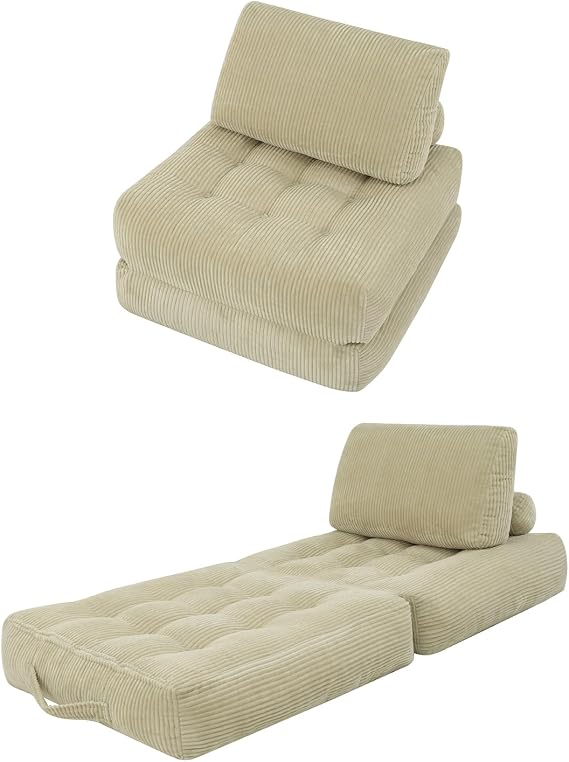 Camel Folding Sofa Bed - Convertible Sleeper Chair with Pillow & Back Support, Comfy Foldable Mattress, Portable Futon Fold Out Chair Bed for Living Room/Bedroom/Apartment