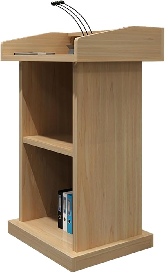 Wooden Speaking Lectern, Podium Stand, Lectern Podium for Classroom, Churches, Auditorium, Meeting Room, Reception Desk of Podium with Adjustable Shelf(Light Walnut)