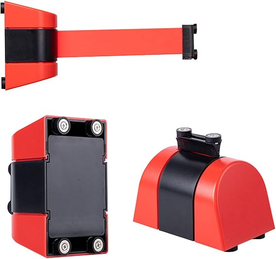 6.6/9.8/16.4/32.8FT Magnetic Retractable Wall Barrier, Wall Mounted Red Warning Belt Scalable Queuing Safety Tape Cordon Crowd Control Barricade(Red,10m/32.8ft)