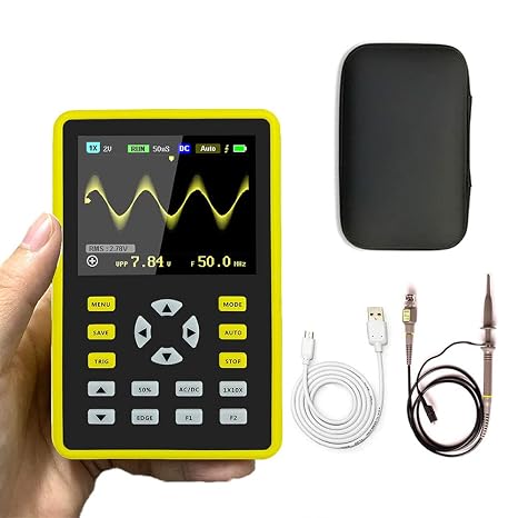 Mini USB Digital Oscilloscope 5012H 2.4'' IPS LCD 500MS/s Sampling Rate 100MHz Bandwidth Support Waveform Storage Professional Handheld Oscilloscope Kit with Protective Case