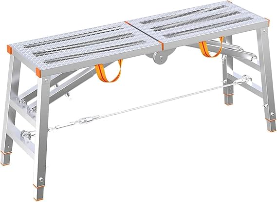 Portable Scaffolding Equipment, Step Ladders Multipurpose Folding Work Platform Scaffold Tower Stool Bench, Galvanized Steel Adjustable Height Scaffolding Equipment Tool-B(meshsurface)||140
