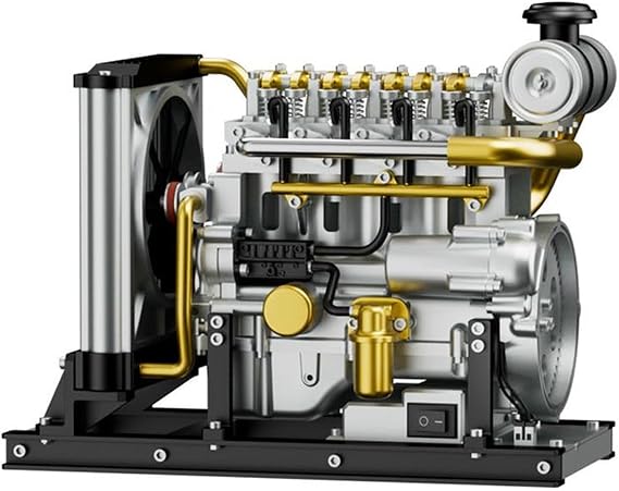 Diesel in-Line 4 Cylinder Engine Model Kit, Mini Internal Combustion Aircraft Machinery Working Motor Simulation Electric Metal DIY Assembly, for Gifts Science Enthusiasts Education Educational Toys