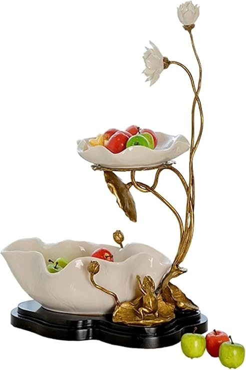 Fruit Bowls 2-Tier Lotus Fruit Basket Kitchen Counter Fruit Bowl Storage Holder for Fruits Vegetables Bread Snacks for Living Room and Kitchen Vegetable