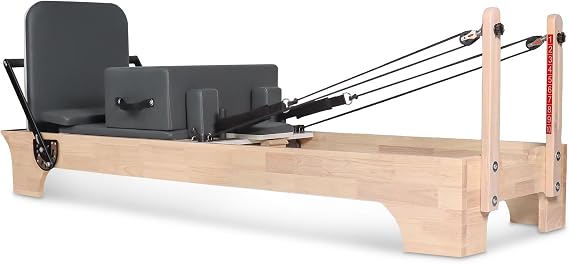 Oak Wood Pilates Reformer Premium Home Pilates Equipment with Reformer Box, Cushioned Platform & Adjustable Resistance for Full-Body Workout