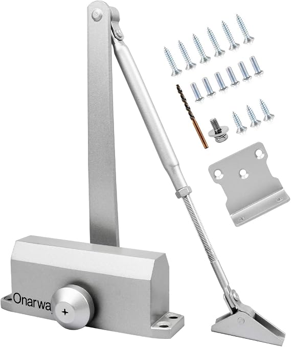 Onarway Adjustable Automatic Size 2 Spring Hydraulic Door Closer/Closure for Residential Home Use for 25~45Kg Door Easy to Install, Including Parallel Bracket