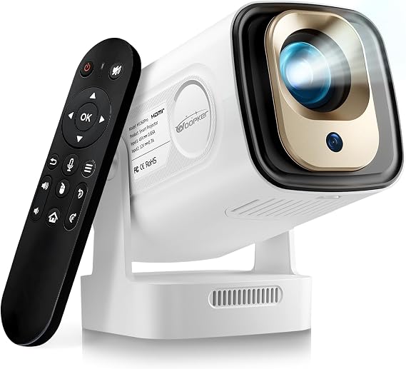 WOOPKER Upgraded HY260 Pro Mini Projector with WiFi and Bluetooth 5.4, Auto Focus/Keystone,Native 1080P Support for 4K,Air Mouse Remote,Android 11,Built in Apps,35"-150" Screen Video Projector